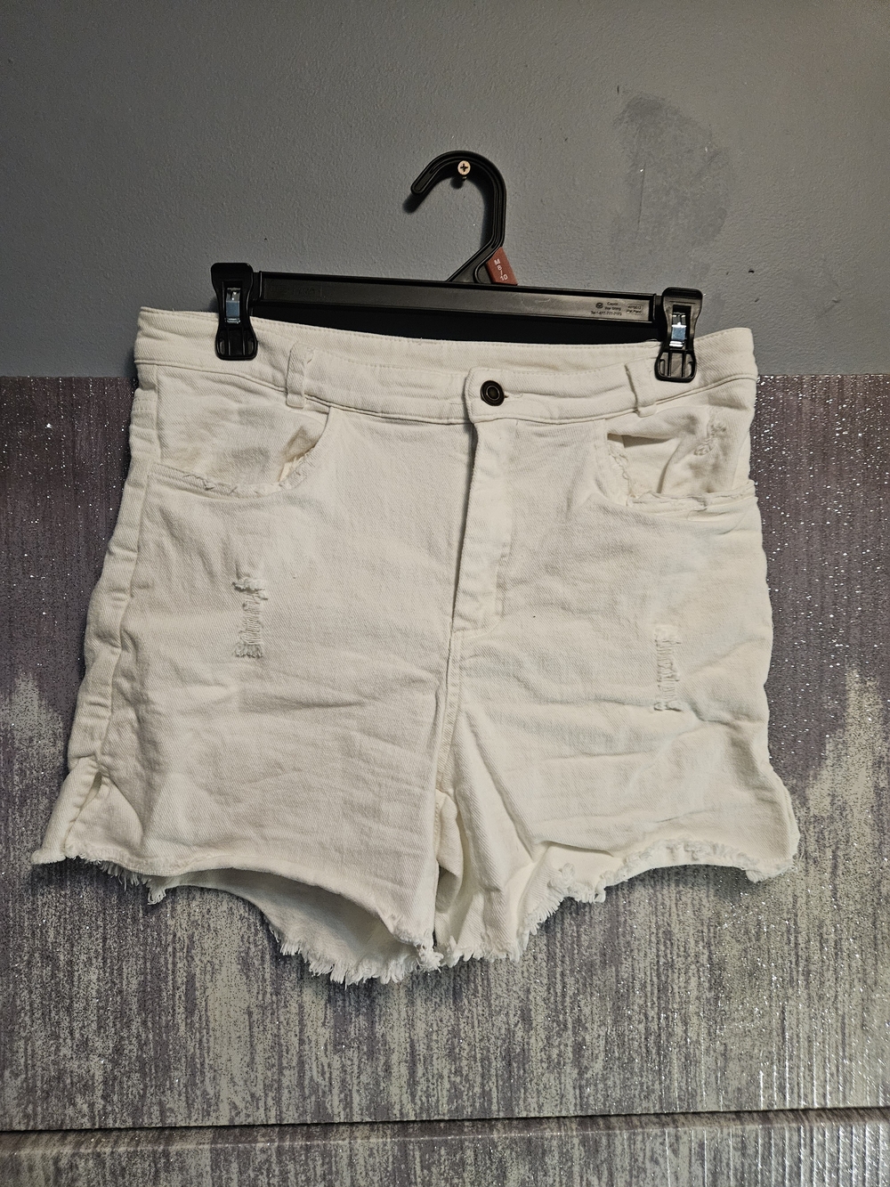 LA MIEL White Distressed Denim Shorts